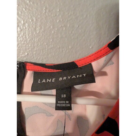 Lane Bryant Illusion Top Size 18 Plus Orange Floral Peplum Tie Waist Stretch NWT - Picture 4 of 7